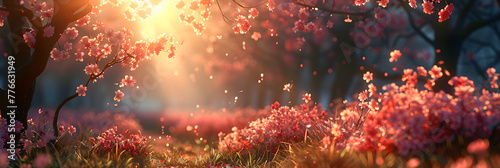 fire in the grass   Sunlit Path with Falling Cherry Blossoms in Spring