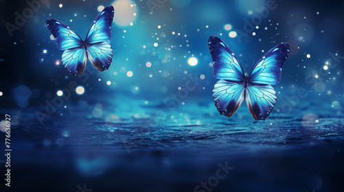 Twilight Blue Butterflies Gliding over Reflective Water