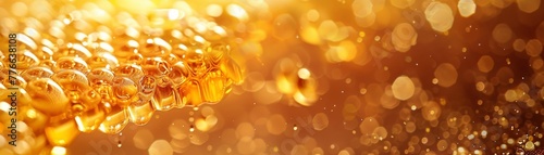 Abstract Golden Honeycomb Pattern with Shimmering Droplets and Bokeh 