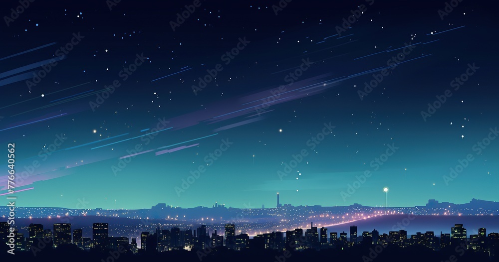 unique pixel art of the sky with some stars, and traffic moving in this picture, in the style of spot metering, midnight city in the distance