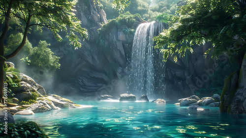 Waterfall cascading into a hidden lagoon
