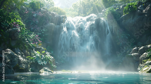 Waterfall cascading into a pool below
