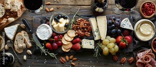 An artisanal cheese board beautifully arranged with nuts
