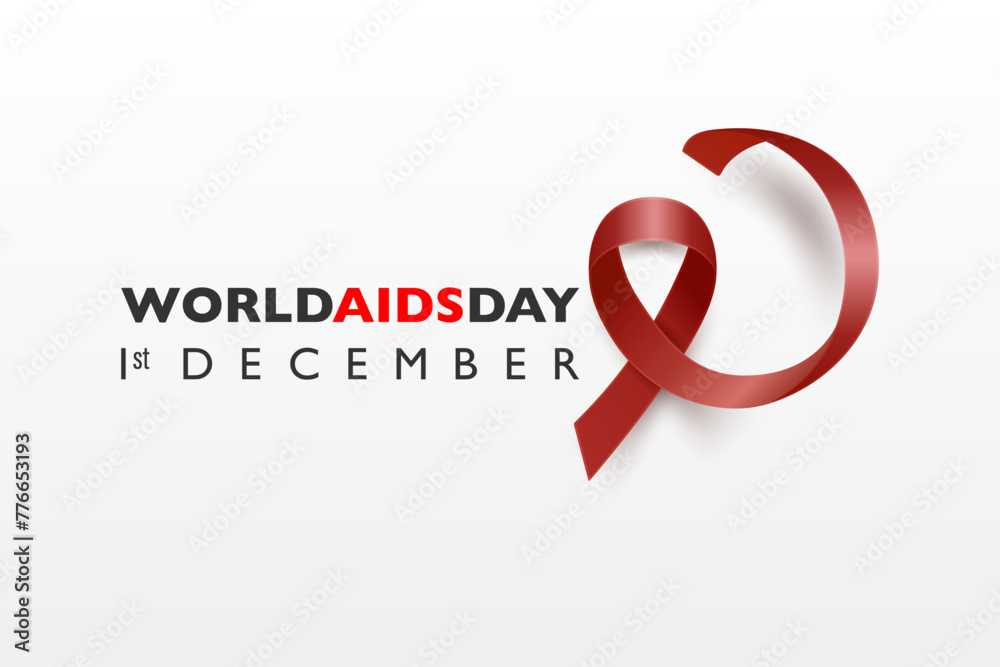 World AIDS Day Banner. AIDS Awareness Red Silk Ribbon on a White Background. AIDS Day Concept. Design Template for 1st December Poster, Placard, Card, AIDS Awareness