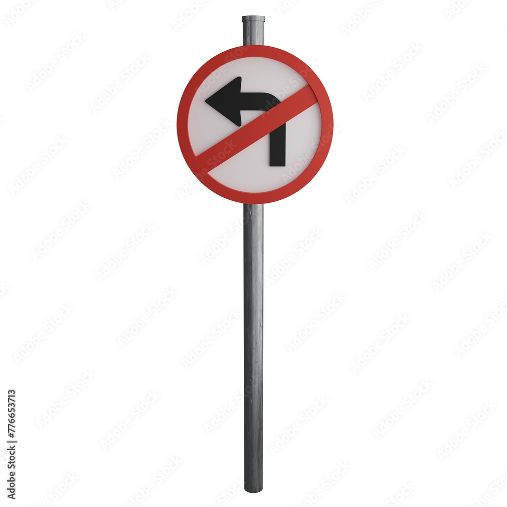 No left turn sign on the road clipart flat design icon isolated on transparent background, 3D render road sign and traffic sign concept No left turn sign on the road clipart flat design icon isolated on transparent background, 3D render road sign and traffic sign concept