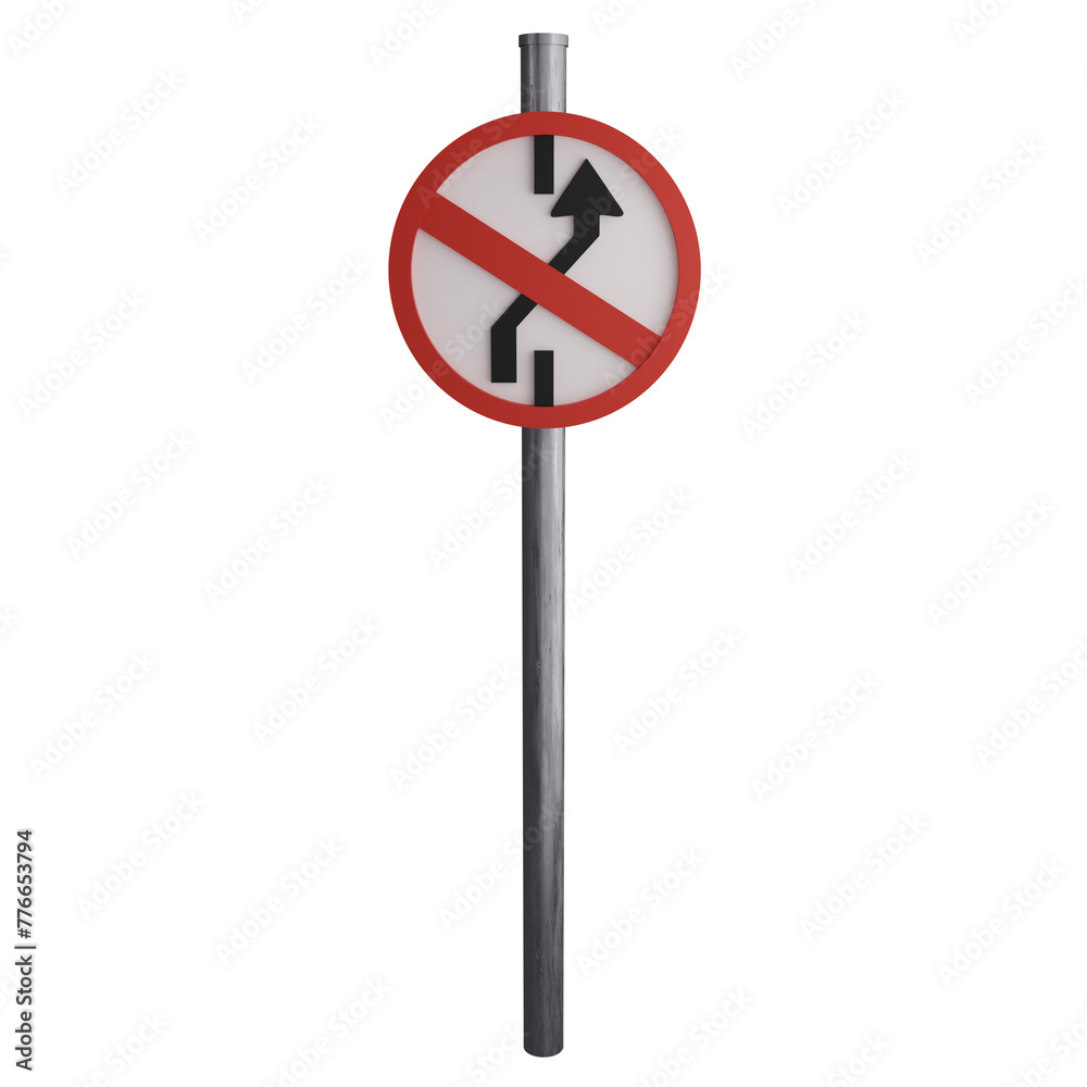 No lane change sign on the road (right) clipart flat design icon isolated on transparent background, 3D render road sign and traffic sign concept No lane change sign on the road (right) clipart flat design icon isolated on transparent background, 3D render road sign and traffic sign concept