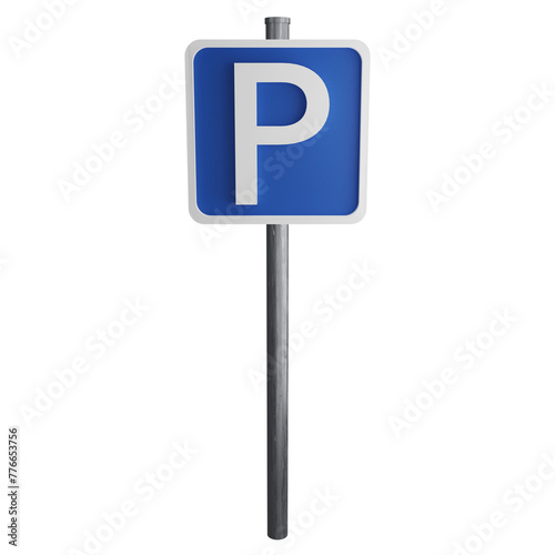 Parking sign on the road clipart flat design icon isolated on transparent background, 3D render road sign and traffic sign concept