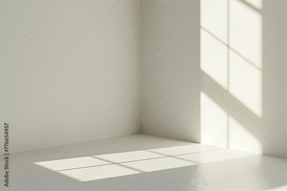 Corner of an empty white room with light and shadow, White background, Generative AI Corner of an empty white room with light and shadow, White background, Generative AI