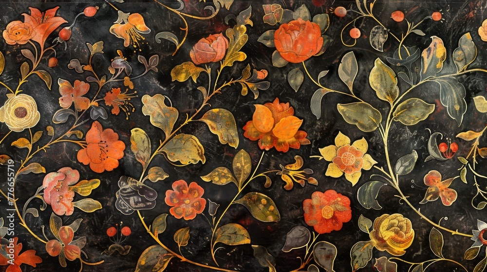 Medieval gardens where each flower, from roses to lilies, is outlined in gold or silver, capturing the luxurious detail of illuminated manuscripts created with Generative AI Technology - obrazy, fototapety, plakaty 