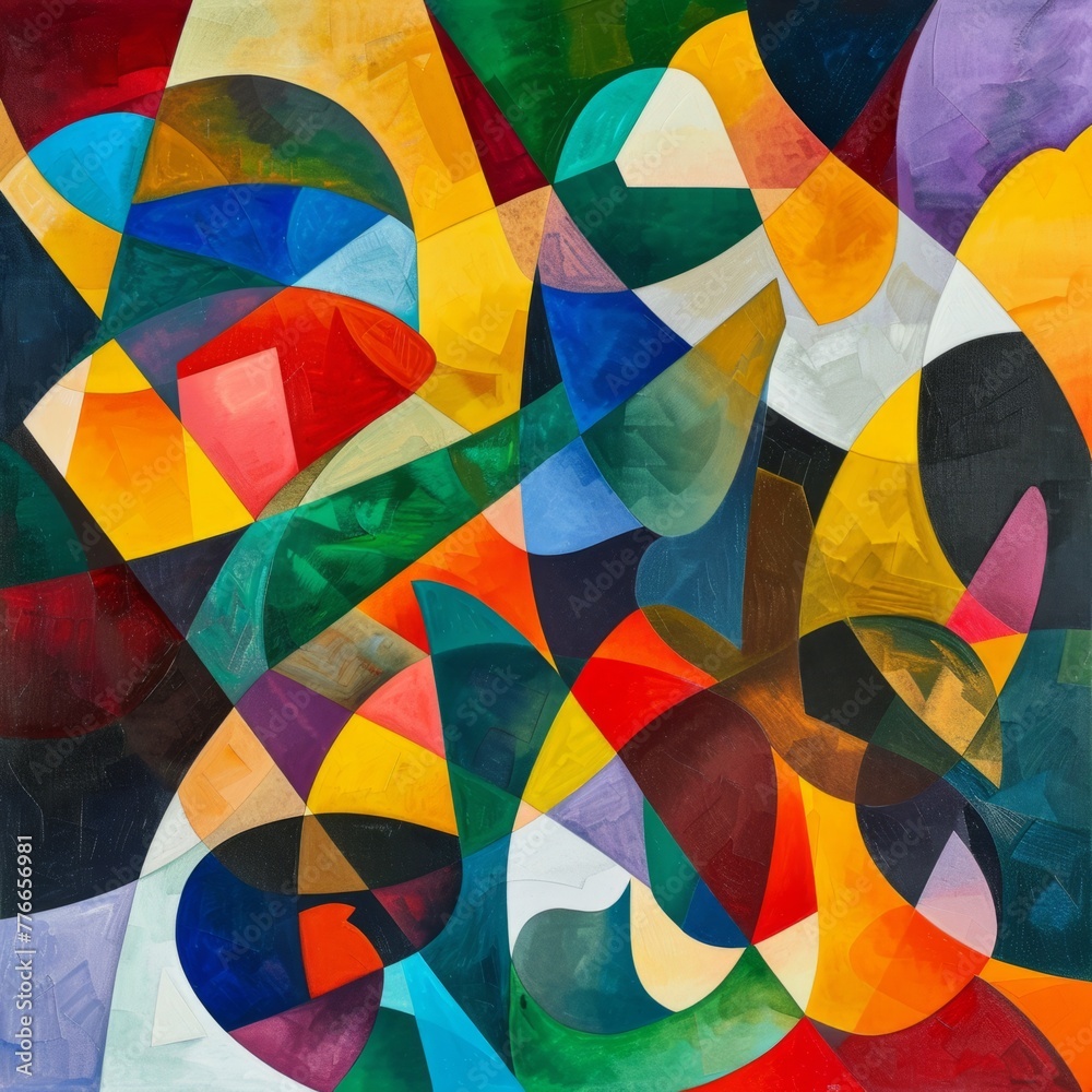 Fototapeta premium Colorful abstract geometric art painting - Vibrant, abstract geometric shapes interlock in a composition full of color and dynamic movement