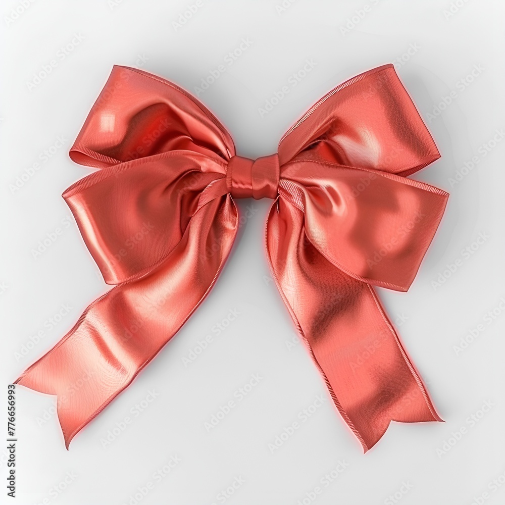 Elegant Light Red Satin Ribbon Bow on White Background