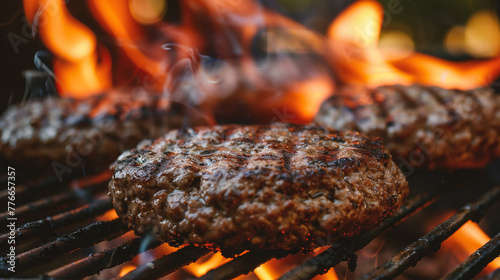 Close-up of grilled beef steaks on the grill