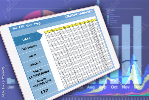 Digital tablet showing statistic method to analyse data from tables.