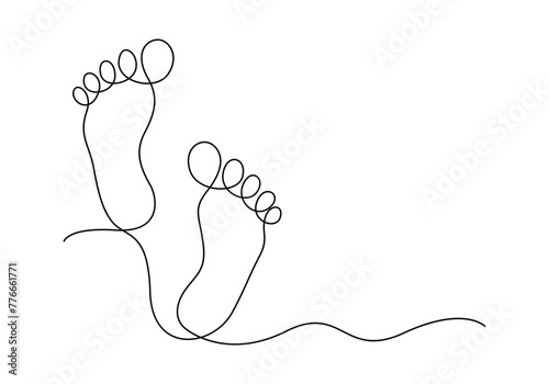 Continuous single line drawing of bare foot elegance female leg in simple linear style vector illustration. Pro vector