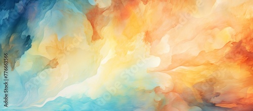 An artistic rendition of a vibrant cloud set against a backdrop of a vivid blue and orange sky