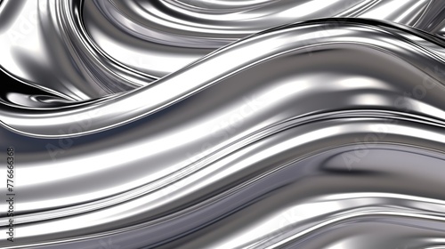 Abstract silver metal fluid chrome mirror effect background texture.