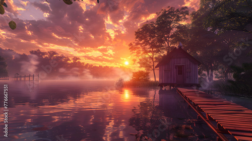 Serenity Amid Nature: A Cozy Cabin by the Sunset-Lit Lake