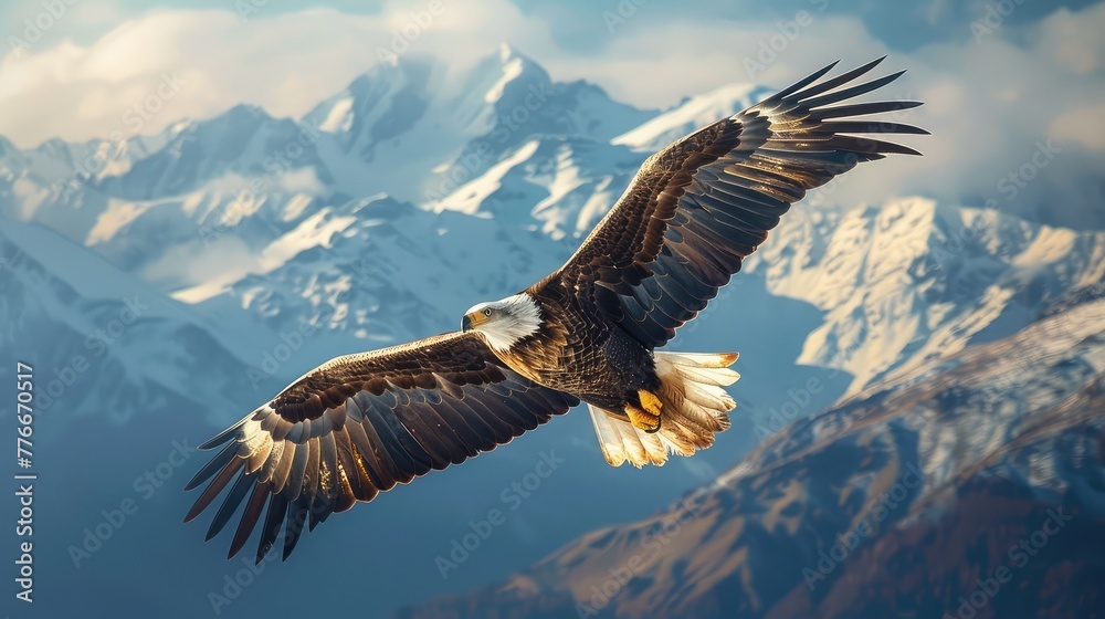 Eagle Soaring in the Sky, Photograph an eagle soaring high above the mountains, wings outstretched against the vast expanse of the sky Eagle Soaring in the Sky, Photograph an eagle soaring high above the mountains, wings outstretched against the vast expanse of the sky
