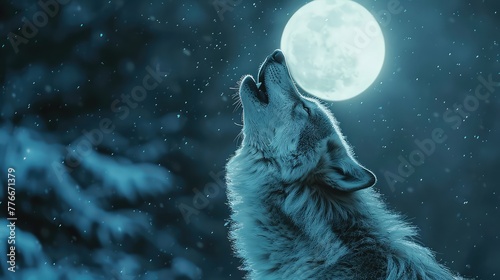 Lone Wolf Howling at the Moon, Freeze the hauntingly beautiful moment of a lone wolf howling at the moon, evoking a sense of mystery and solitude