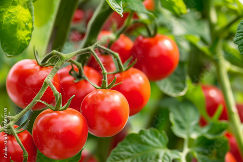 Ripe tomatoes on the vine in an organic farm