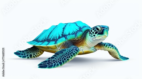 Cute sea turtle is walking isolated on white background.