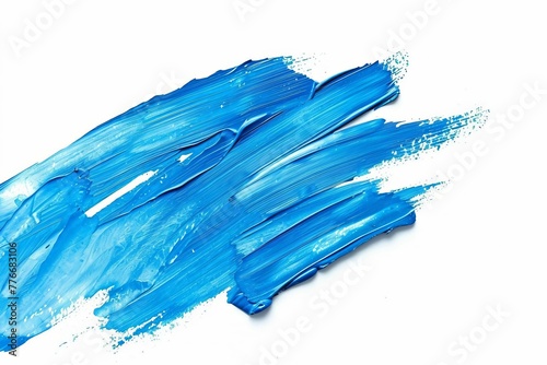 Vibrant blue watercolor brush strokes isolated on white background, abstract paint texture