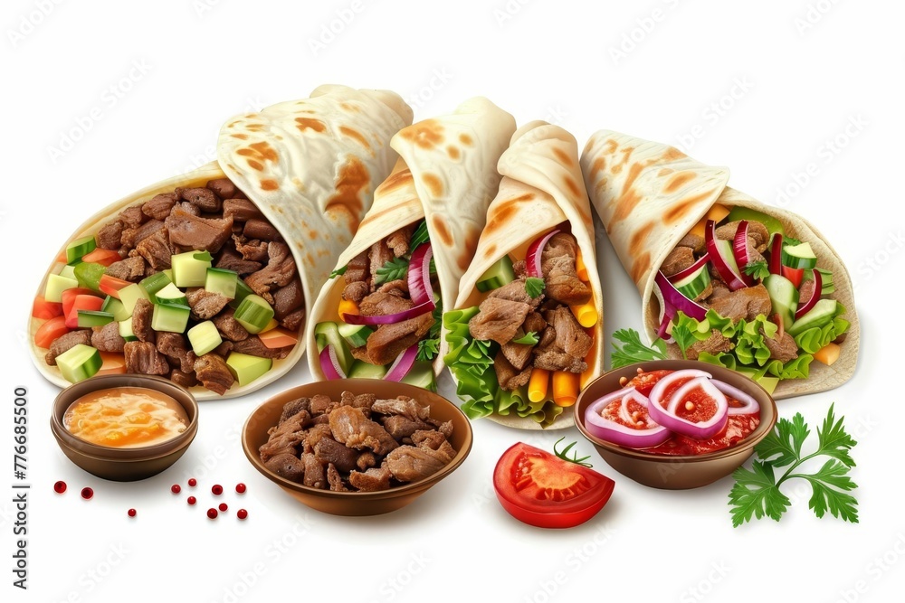 Shawarma Delight Mouth-Watering Middle Eastern Street Food, Realistic Cut-Out Illustration