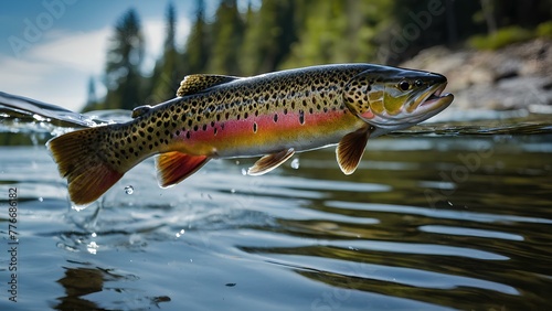 Soaring trout in the river 