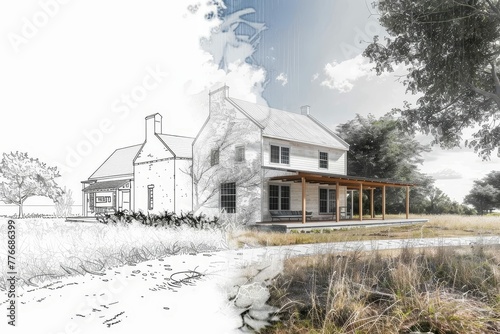 Dilapidated farmhouse transformed into a stunning modern retreat, before and after renovation, concept illustration