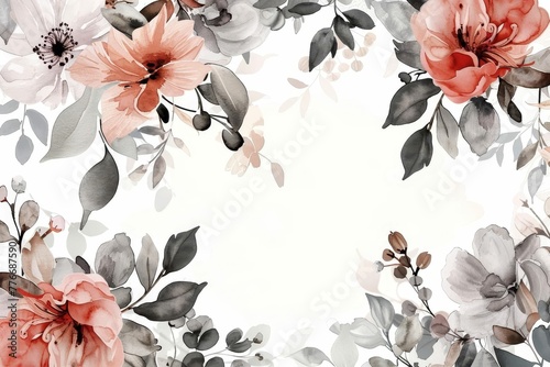 Delicate watercolor flowers and leaves, luxurious floral background, botanical illustration