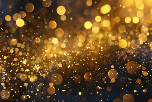 Glittering golden bokeh lights, abstract sparkle background, festive digital illustration