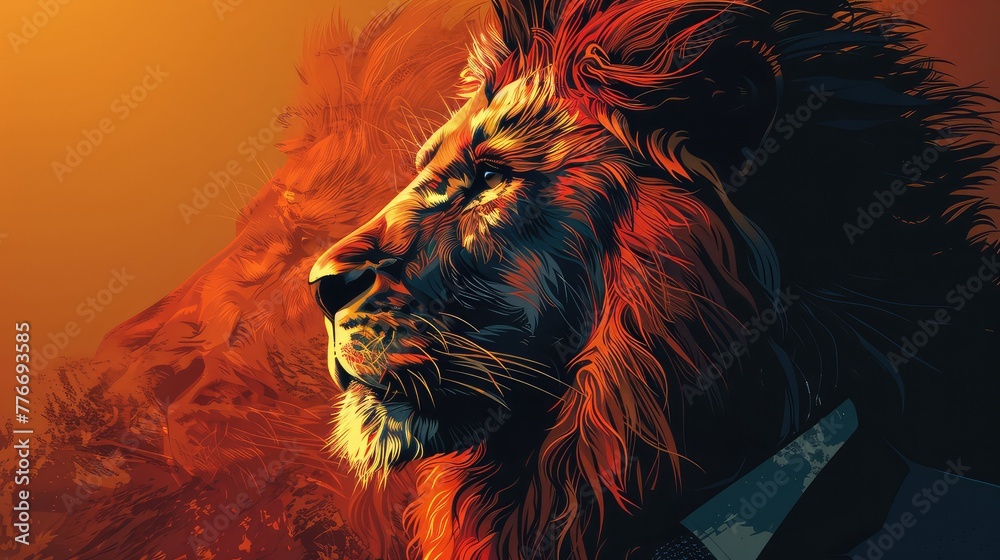 Naklejka premium Lion Leadership, Symbolic illustrations portraying leadership concepts