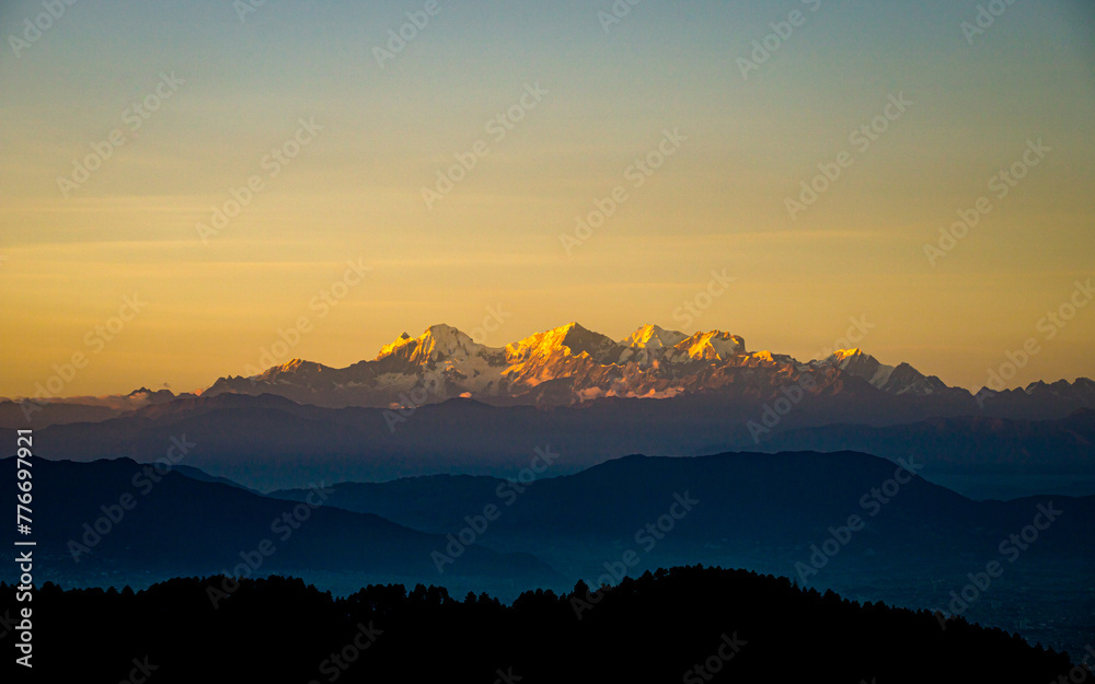 morning view of snow coverd mountain range in Nepal.