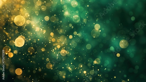 Gilded Elegance Gold Bokeh on Emerald Green Background