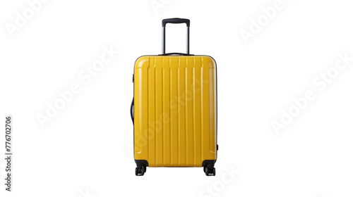 Vibrant yellow travel suitcase standing