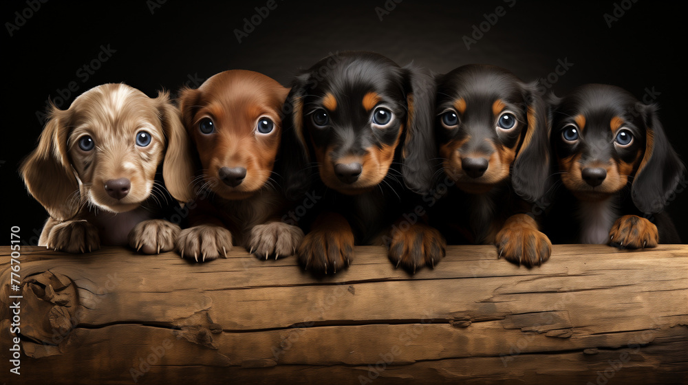 dachshund puppy on a black background