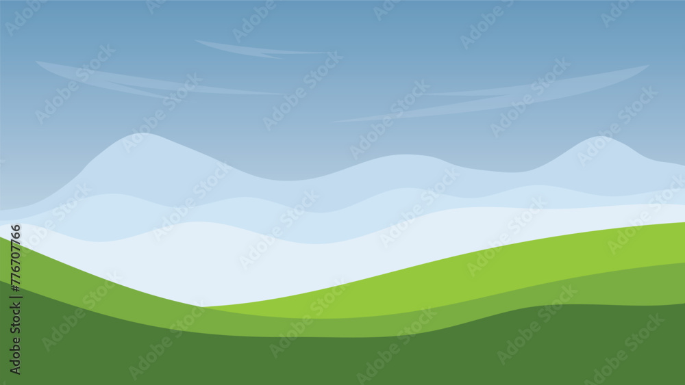 nature view landscape background with green field and mountain