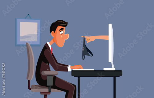 Catfished Man Getting Sexy Proposals Online Vector Cartoon. Attractive woman luring with romantic proposal a guy on the internet

