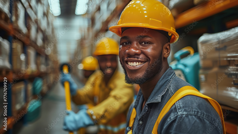 warehouse workers mopping and cleaning a warehouse,generative ai warehouse workers mopping and cleaning a warehouse,generative ai