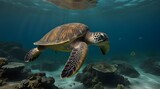 Green turtle underwater .Generative AI