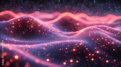 Abstract futuristic background, pink and blue neon waves at high speed, bokeh lights, data transfer concept, AI Generative