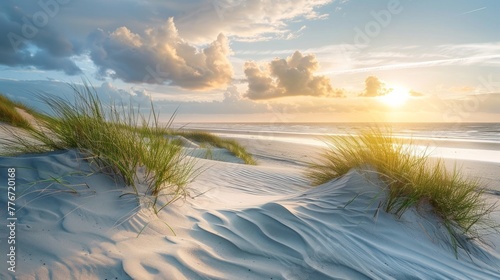 Ein friedlicher Morgen am Nordsee Strand von Langeoog  AI Generative