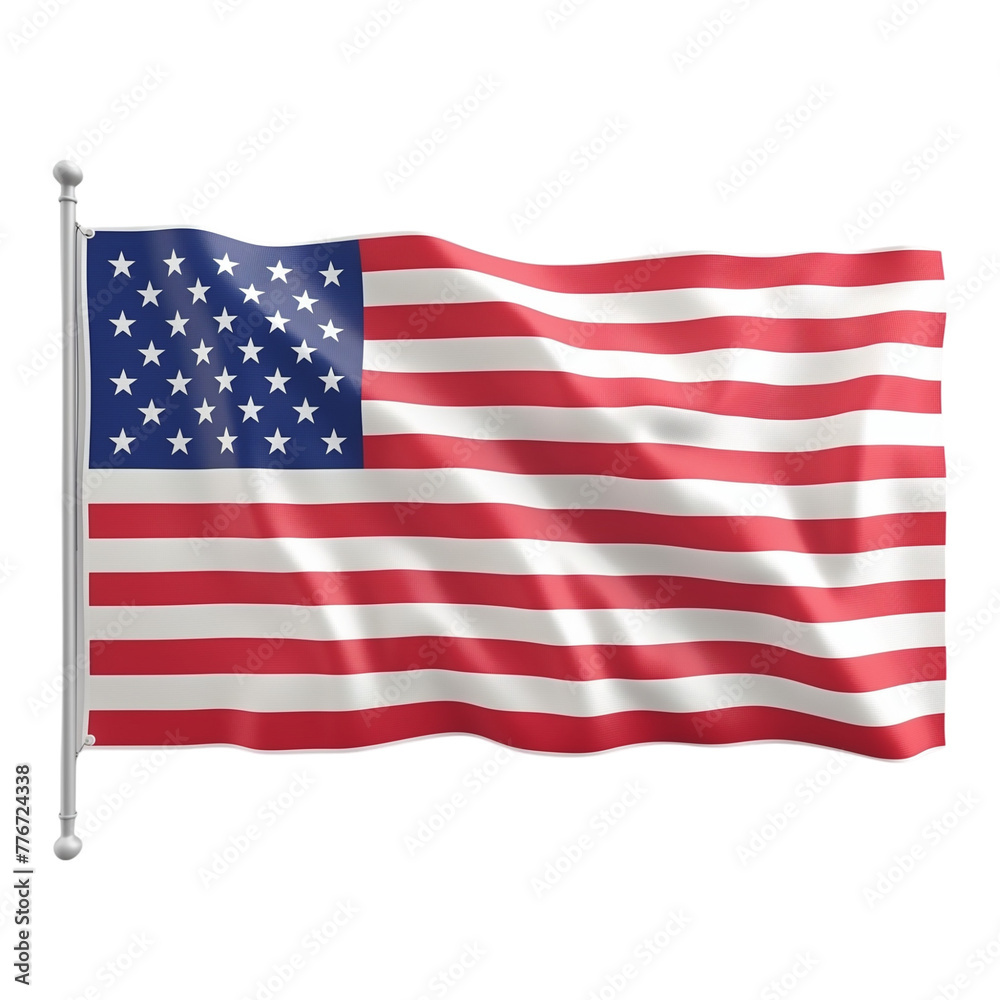 Fototapeta premium Waving American Flag on White Background