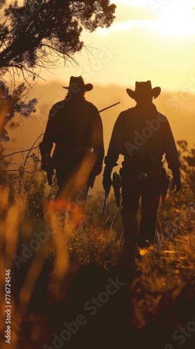 Duel at dawn in the Wild West shadows long photo