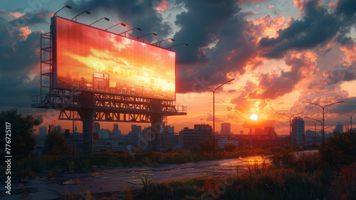 A giant billboard in landscape format in the middle of a huge city generative ai
