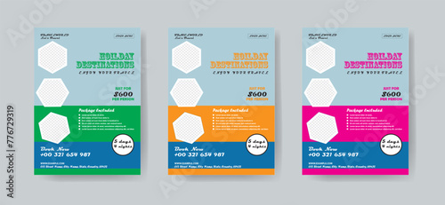 Travel poster or flyer pamphlet brochure design layout space for photo background. Yellow Travel flyer template for travel agency