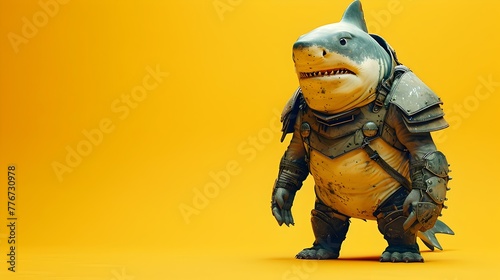 Fearsome Robotic shark Mercenary Warrior in Futuristic Armored Suit