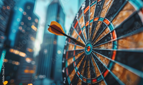 a dart hitting the bullseye on a target, representing strategic business goals,generative ai photo