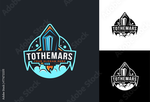 Emblem badge Spaceship, space plane logo icon vector illustration template set