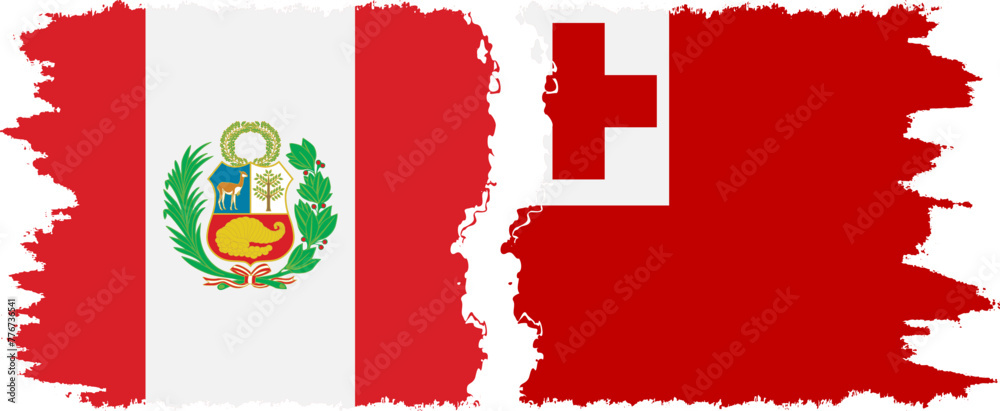 Obraz premium Tonga and Peru grunge flags connection vector